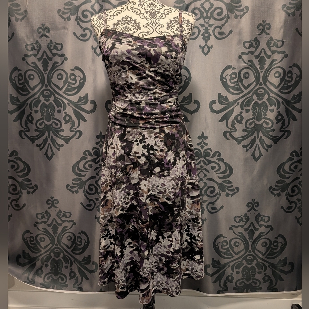 Denver Hayes Purple/Gray/Black Patterned Summer Formal Dress - A Line
